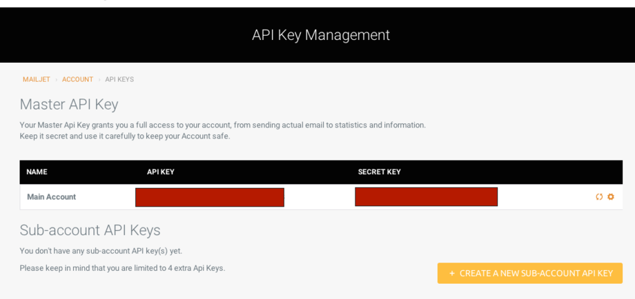 mailjet integration - Mailjet API Key