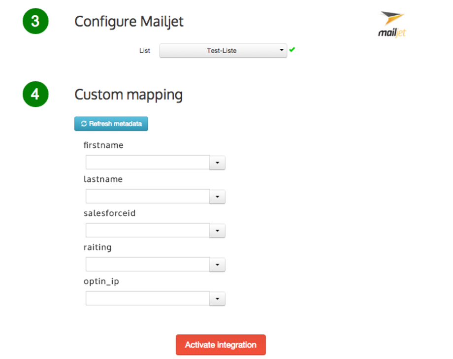 mailjet integration - customise integration