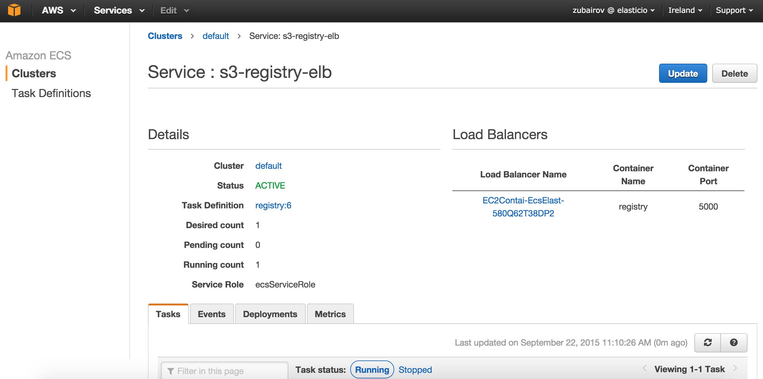 docker private registry created service