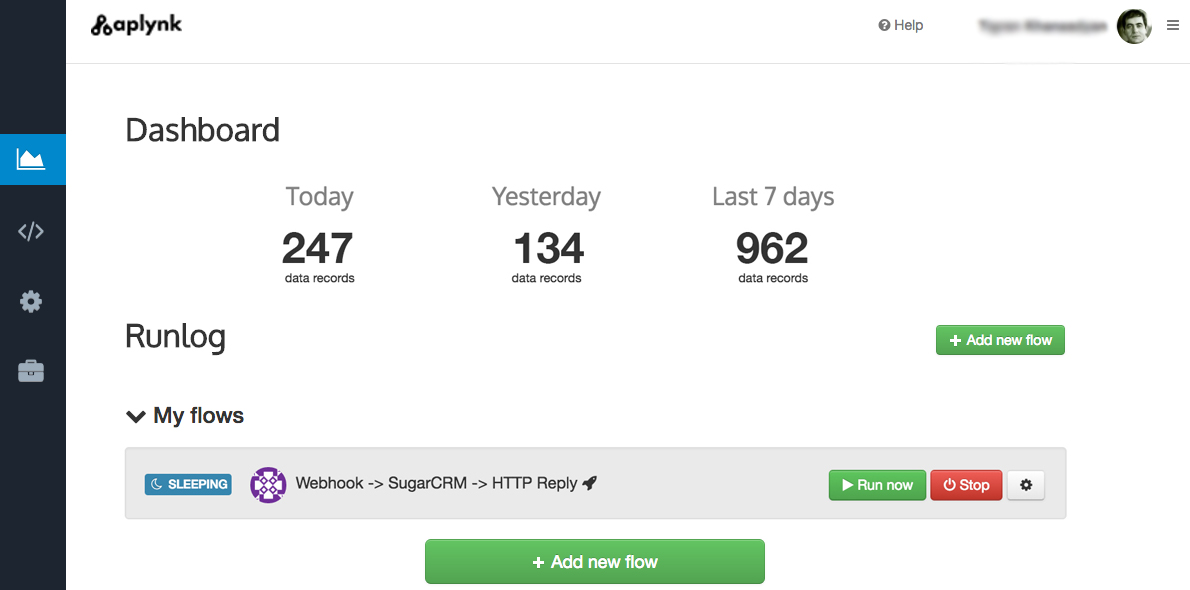 Aplynk Dashboard on elastic.io White-labelled integration Platform