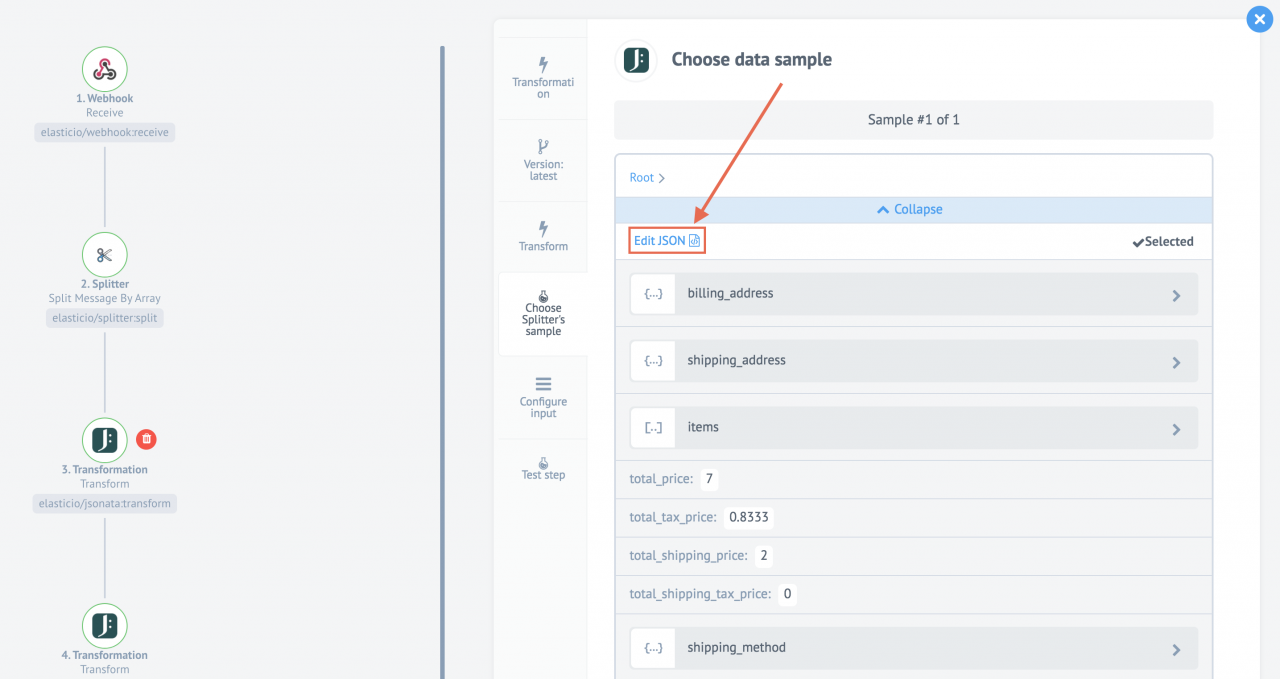 Edit Data Samples - Edit JSON