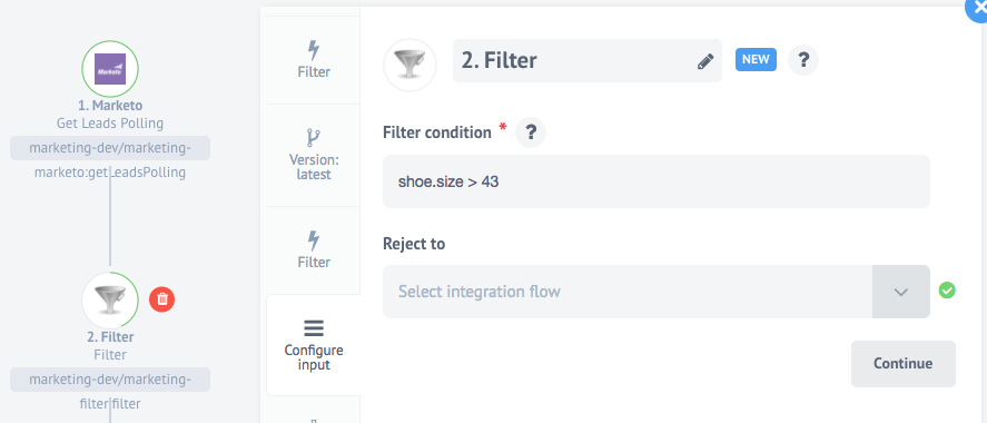 Filter connector for elastic.io iPaaS