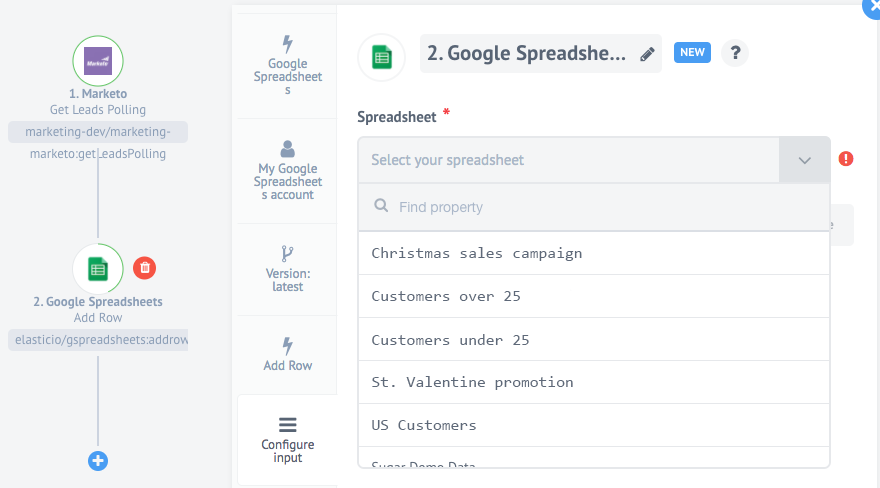 Google Spreadsheet connector for elastic.io iPaaS