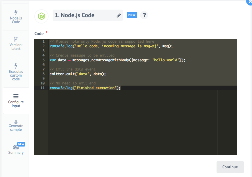 Node.js Code component connector for elastic.io iPaaS
