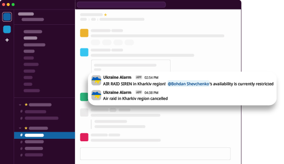 Slack mockup with warning